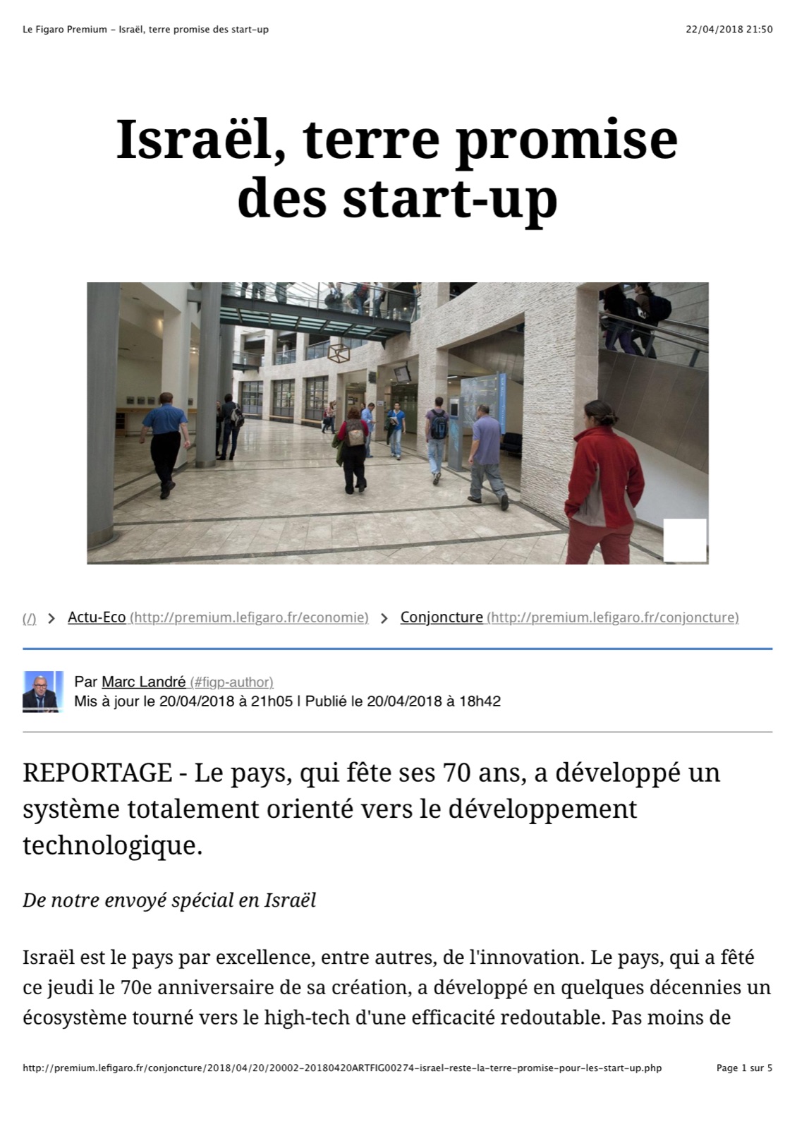 Le Figaro - Israël, terre promise des start-up